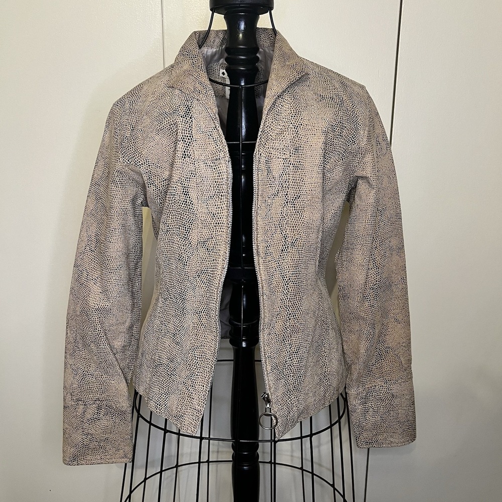 Women's Leather‎ Snake Print Spotted Western Boho Zip Front Jacket Size Small